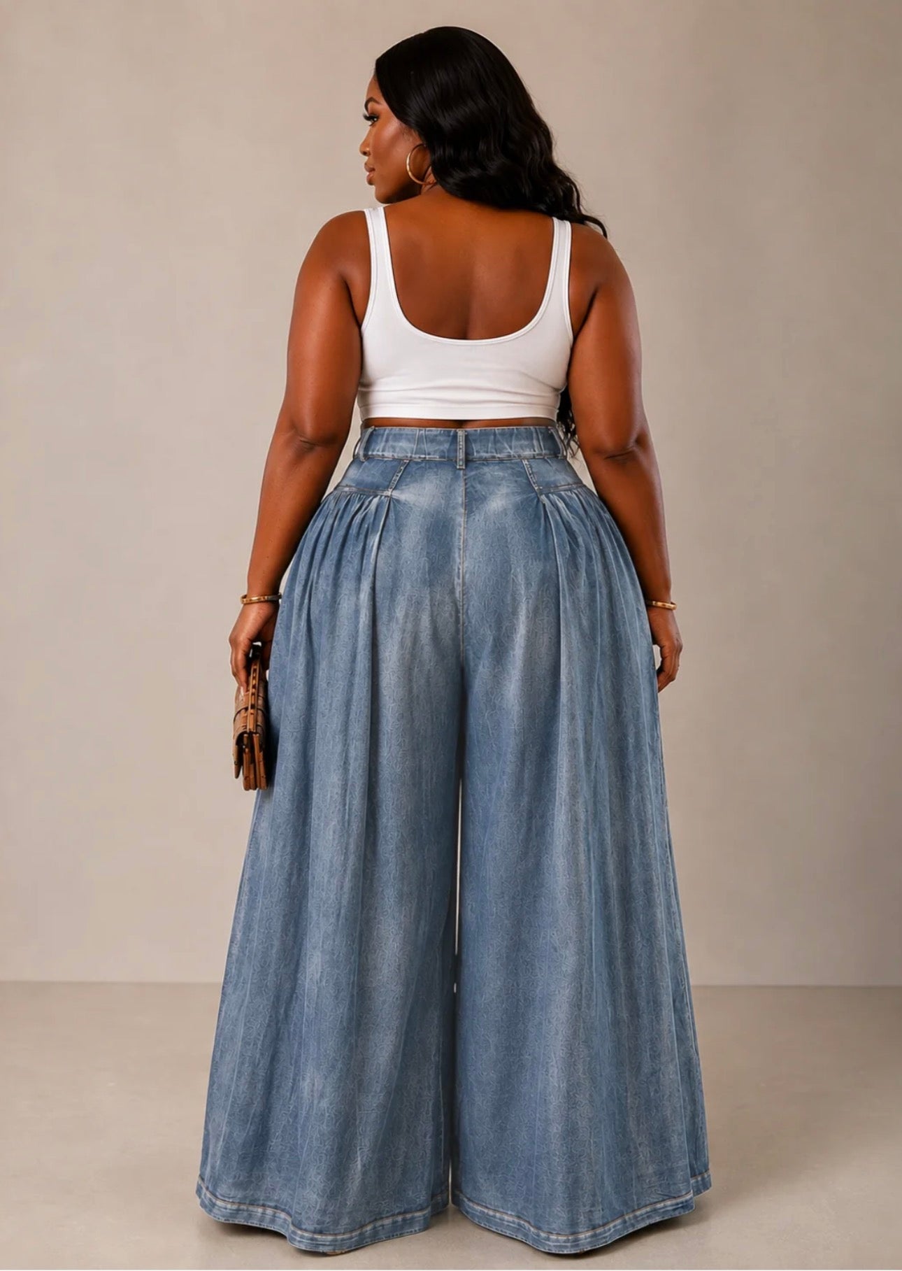 HIGH WAIST DENIM WIDE LEG PANTS (PLUS)
