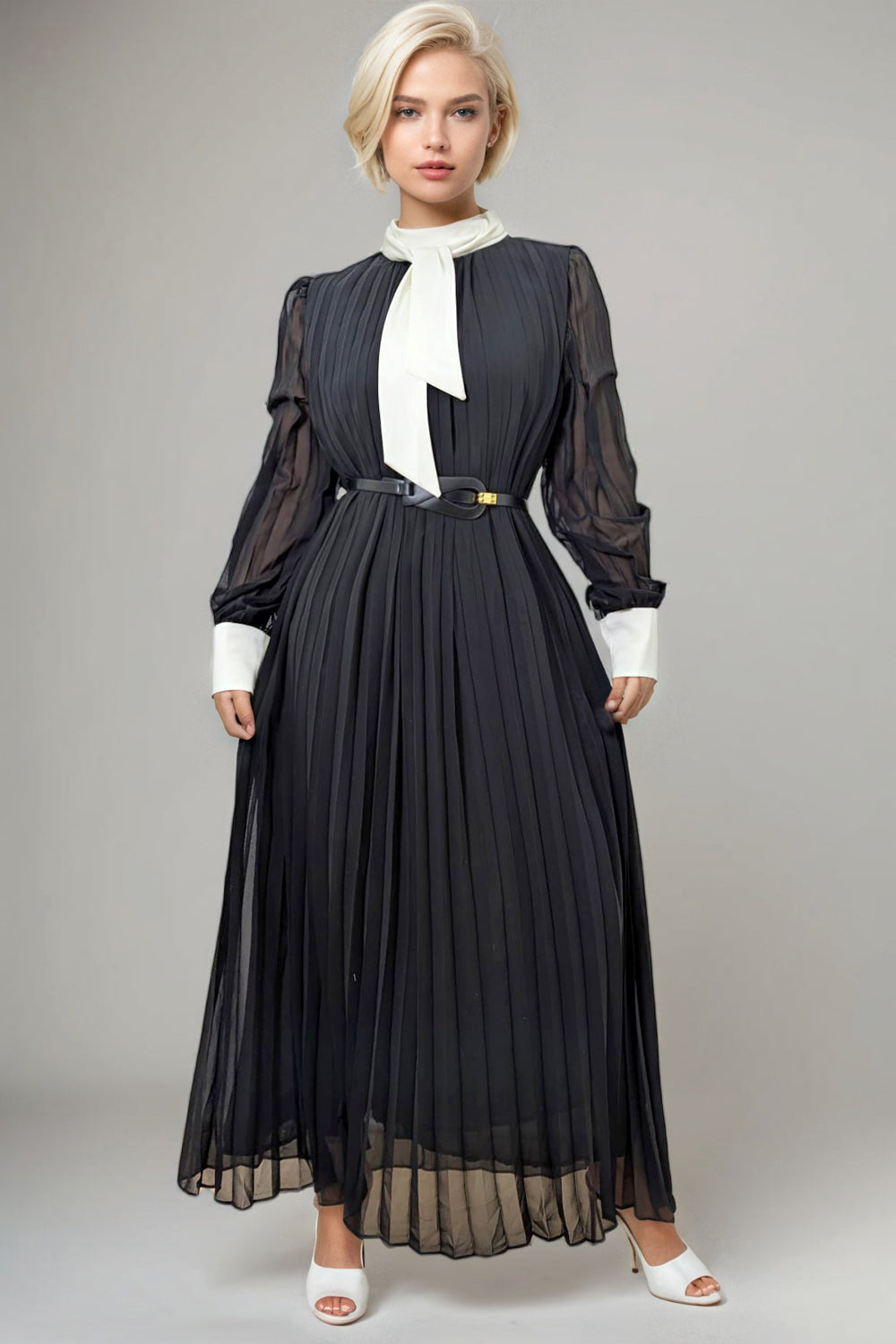 PLEATED BELTED MAXI