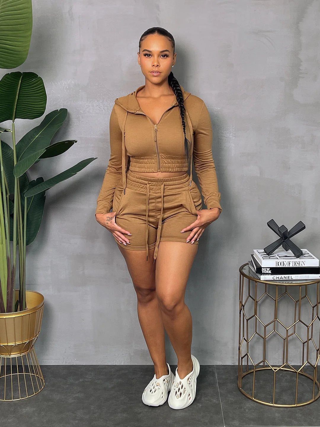 FRENCH TERRY ZIP DOWN JACKET & SHORTS SET (color options available)