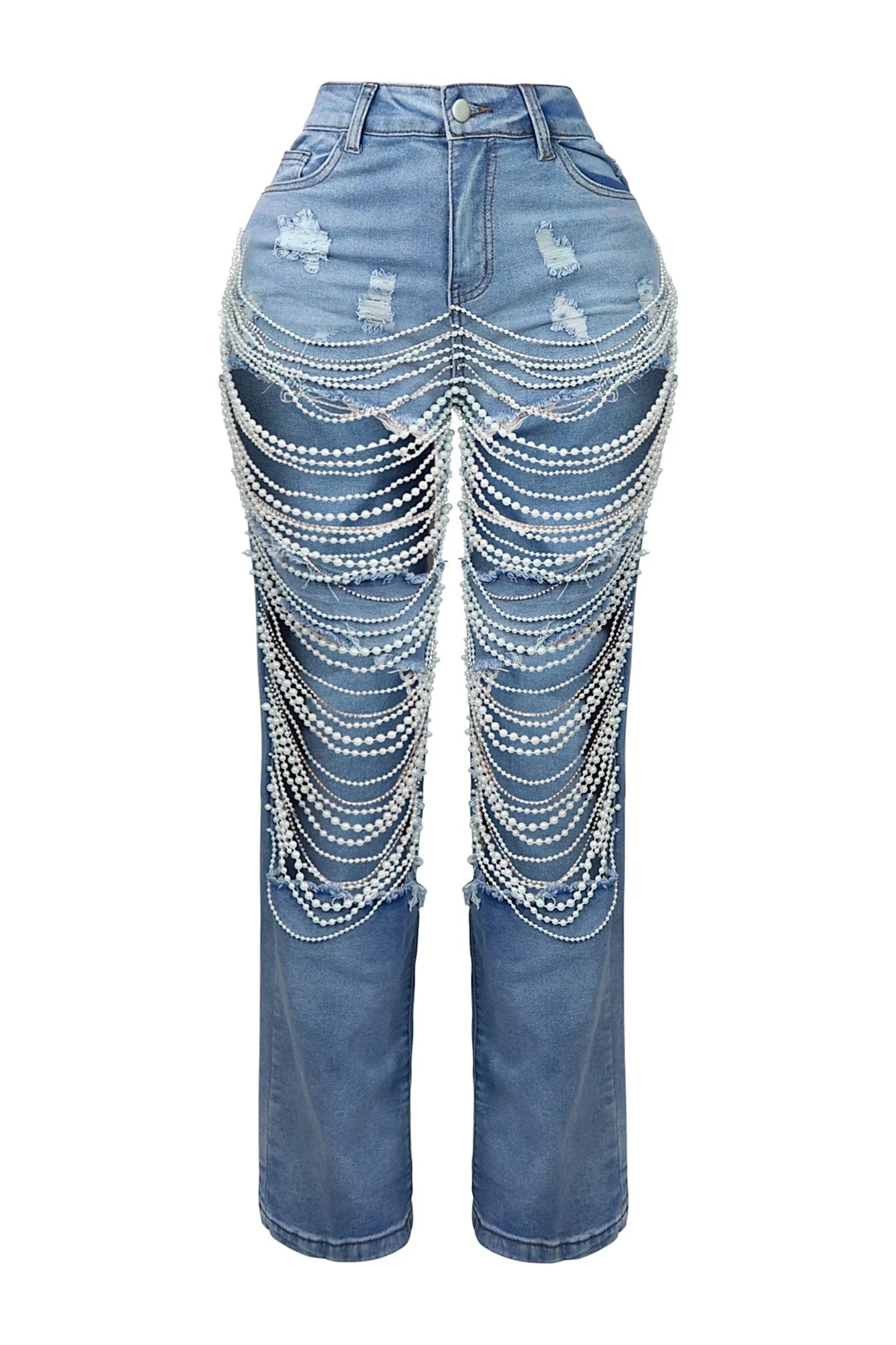 PEARL & RHINESTONE DISTRESSED JEANS