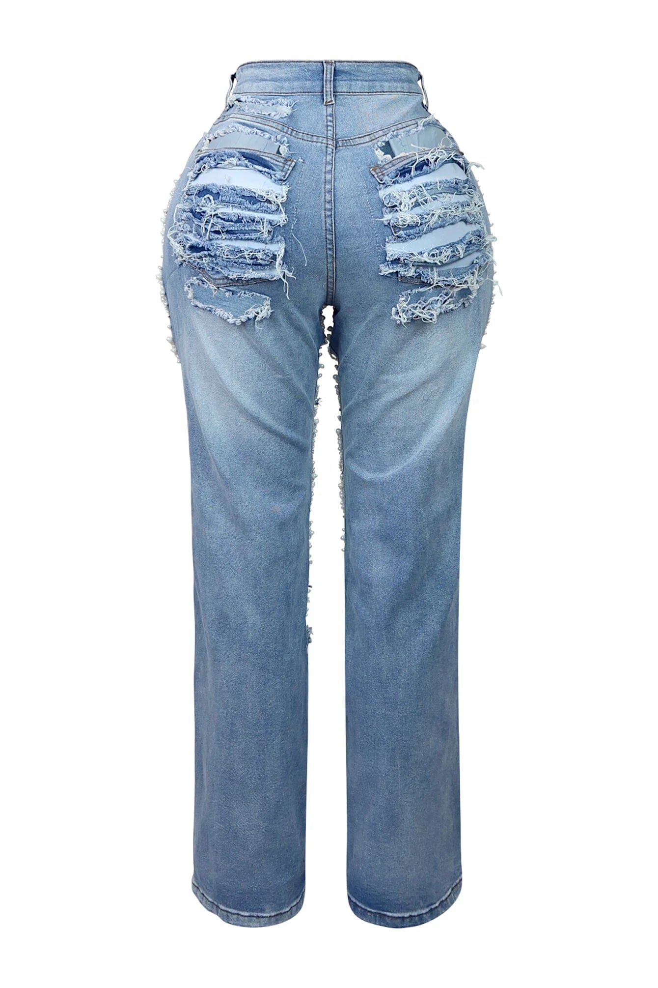 PEARL & RHINESTONE DISTRESSED JEANS
