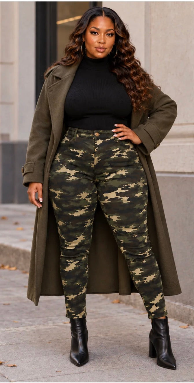 PRINTED HIGH WAIST STRETCH PANTS (PLUS)