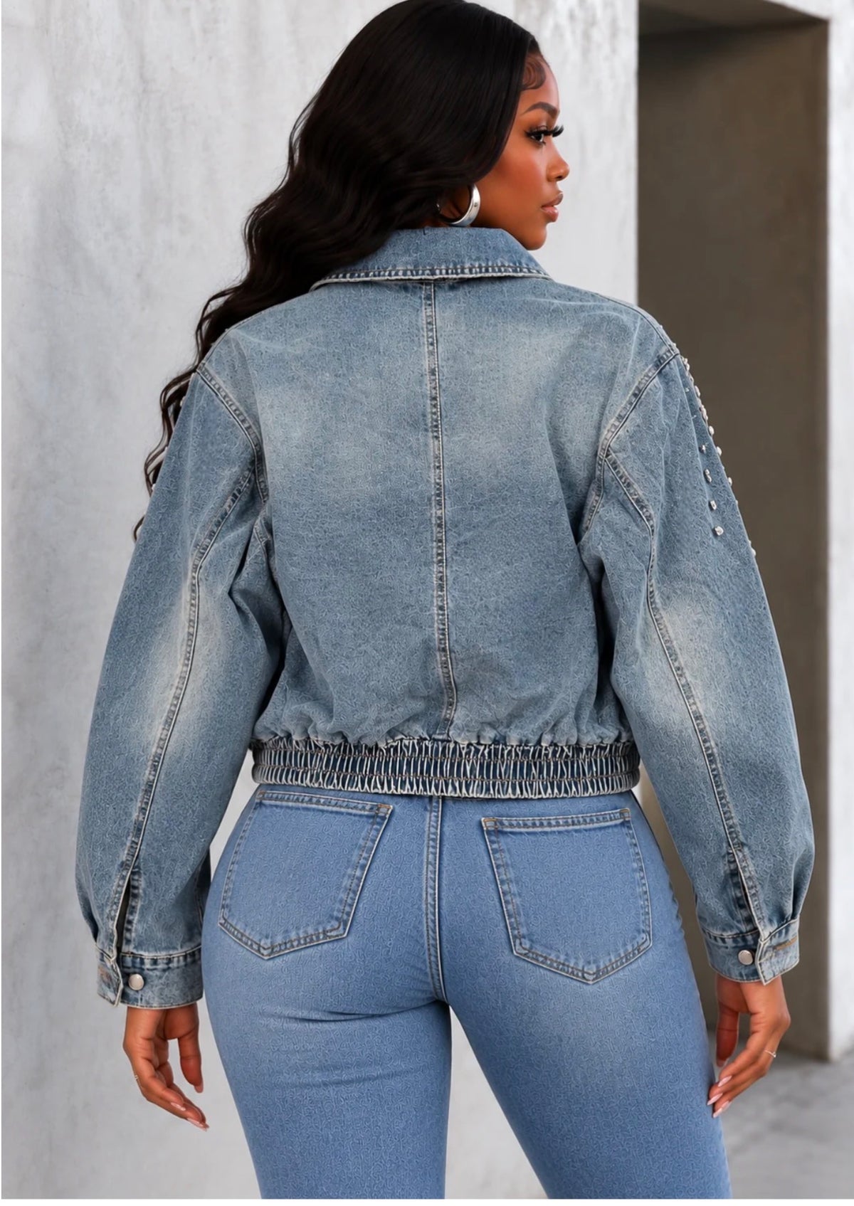 STONE ZIP UP DENIM JACKET (ONE SIZE)