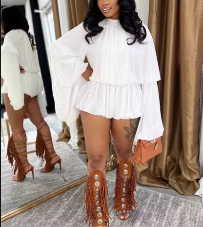 LS DRAPED MESH ROMPER