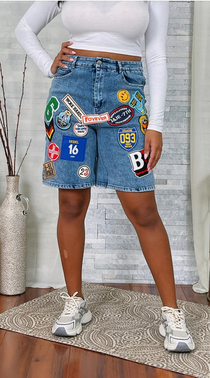 Patch Denim Shorts