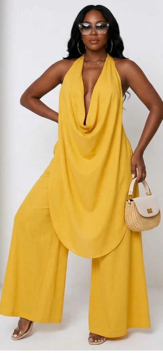 LONG COWL NECK TOP & PANTS SET