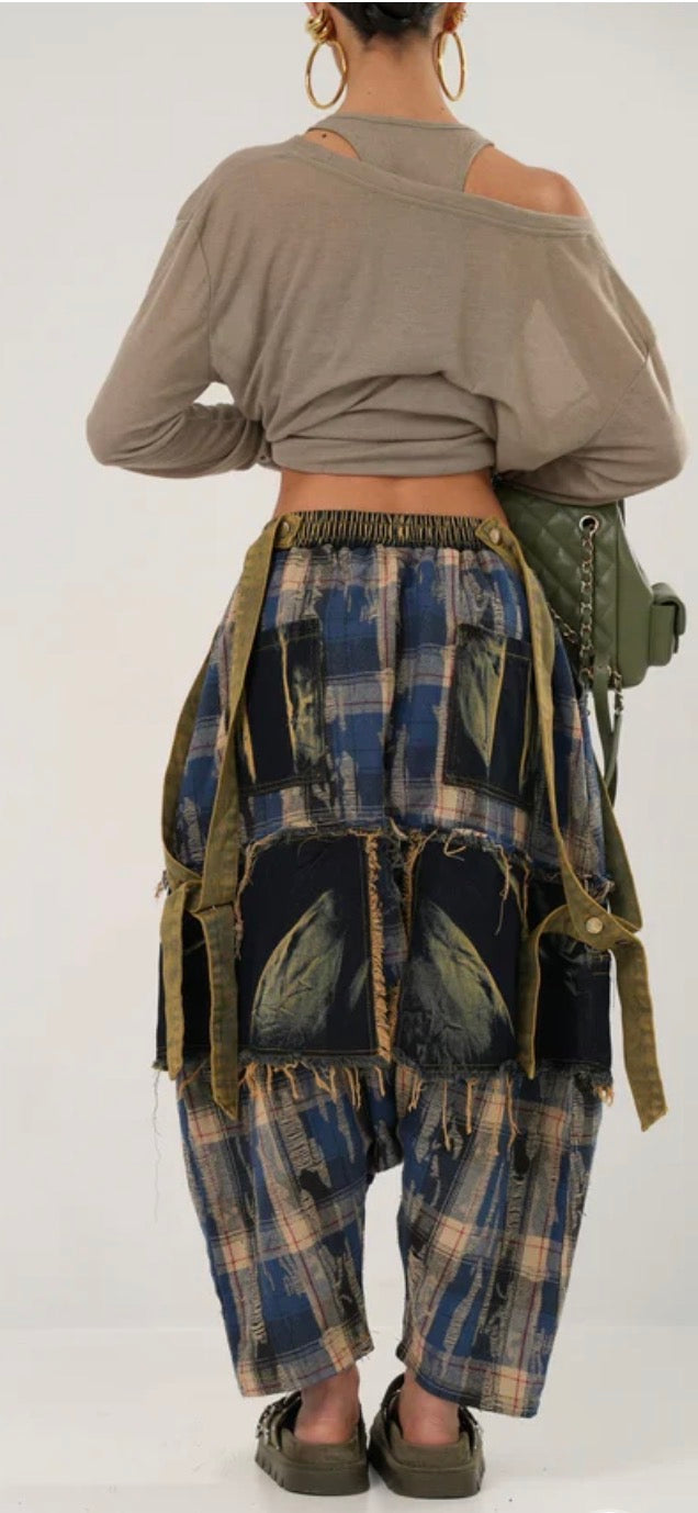 Denim Plaid Pants