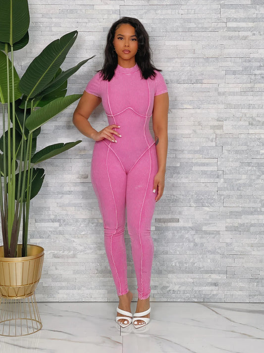 Pink Ribbed Jumpsuit
