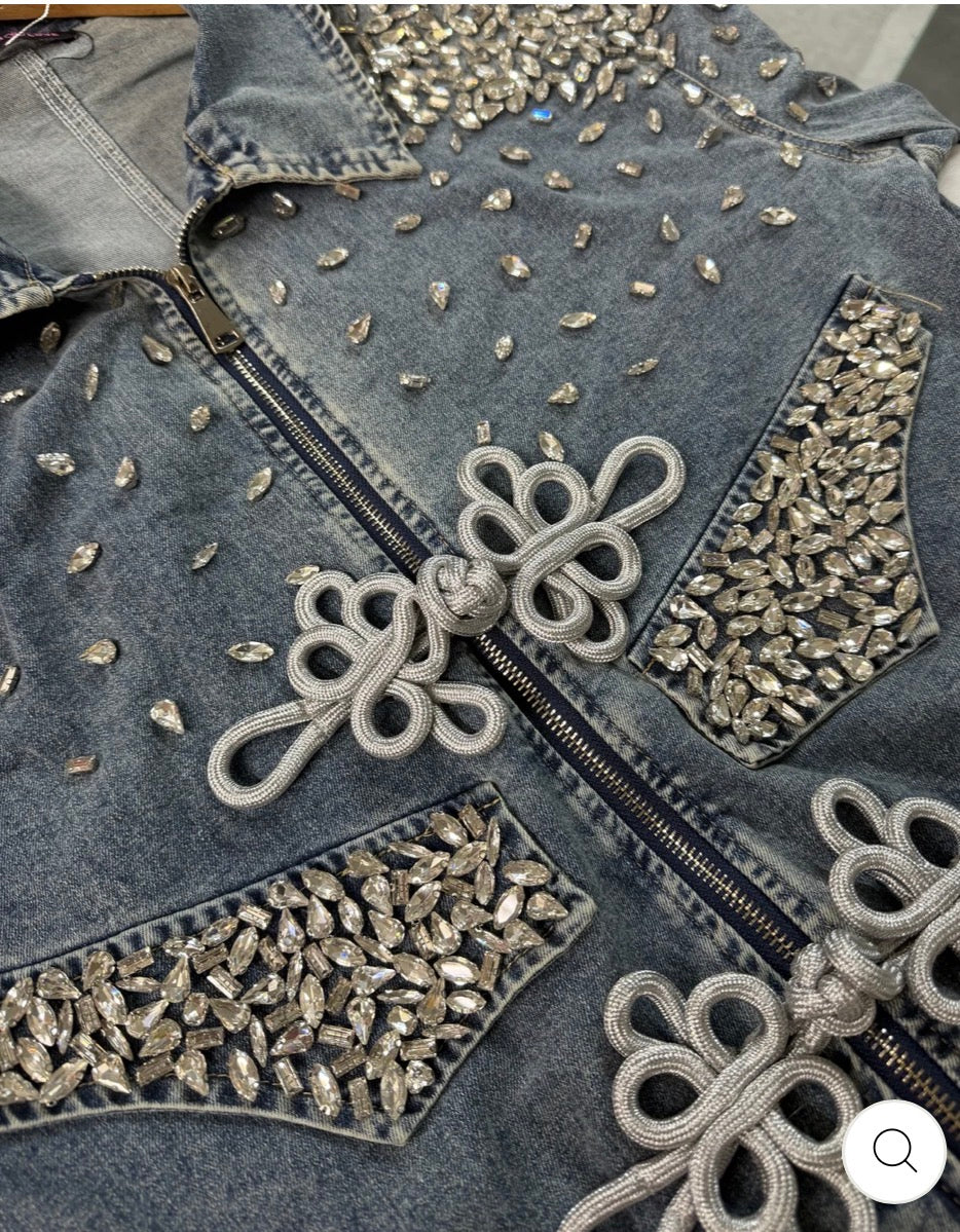 STONE ZIP UP DENIM JACKET (ONE SIZE)
