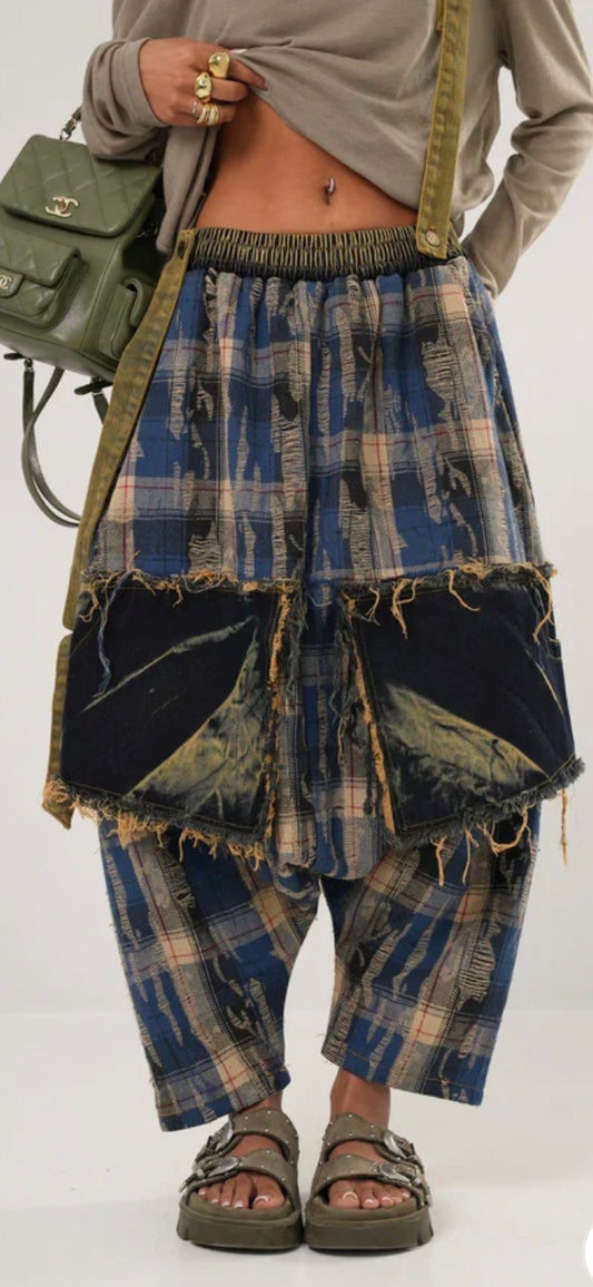 Denim Plaid Pants