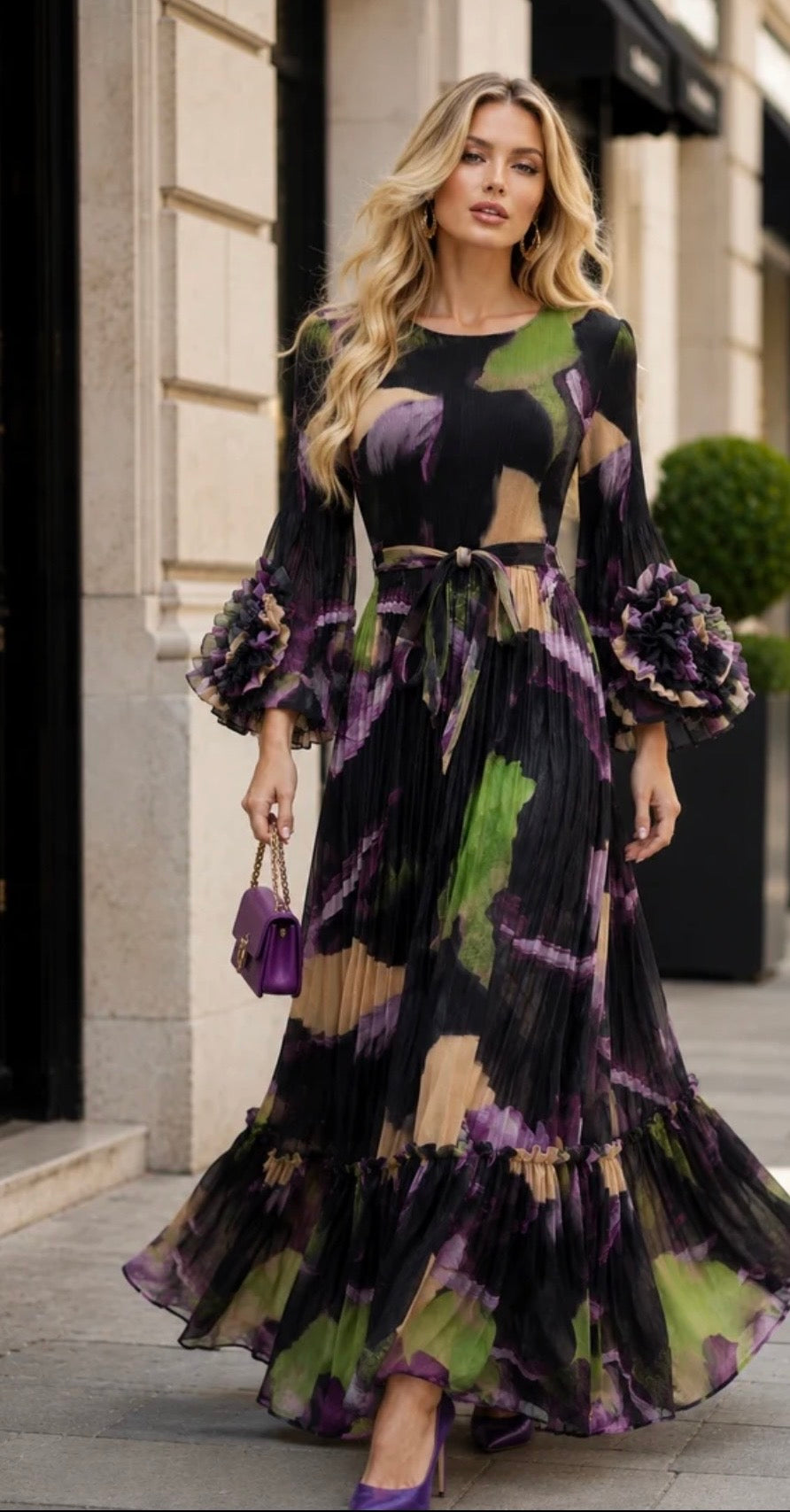 BOTANICAL BRUSHSTROKE MAXI DRESS