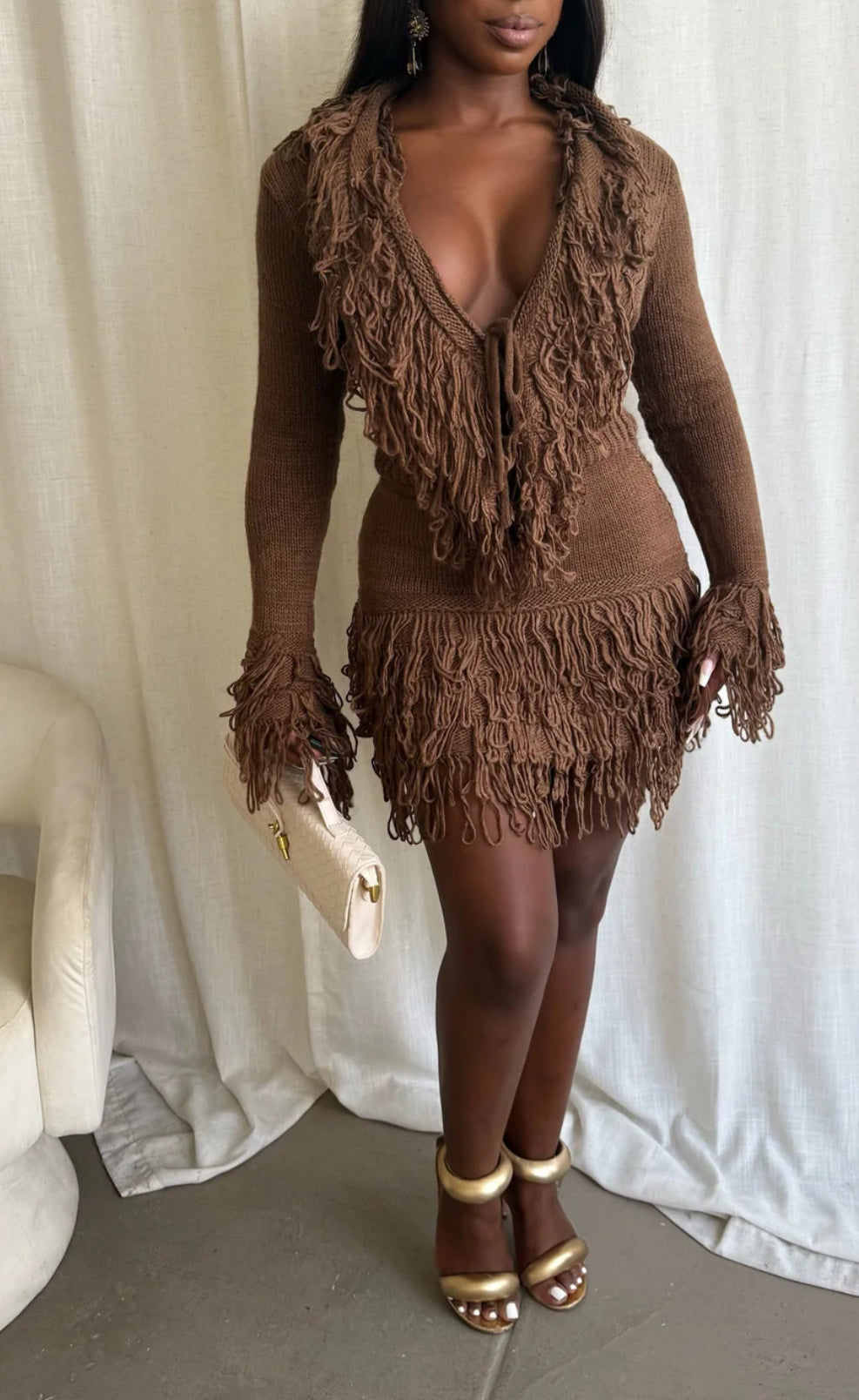 TASSEL TRIM KNIT TOP & SKIRT SET