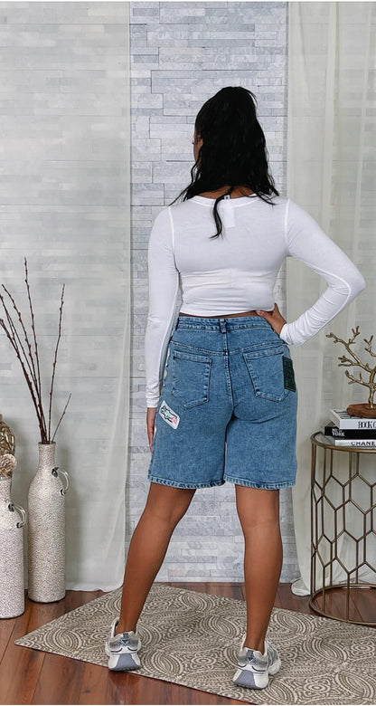 Patch Denim Shorts