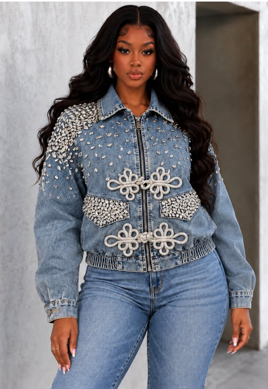 STONE ZIP UP DENIM JACKET (ONE SIZE)
