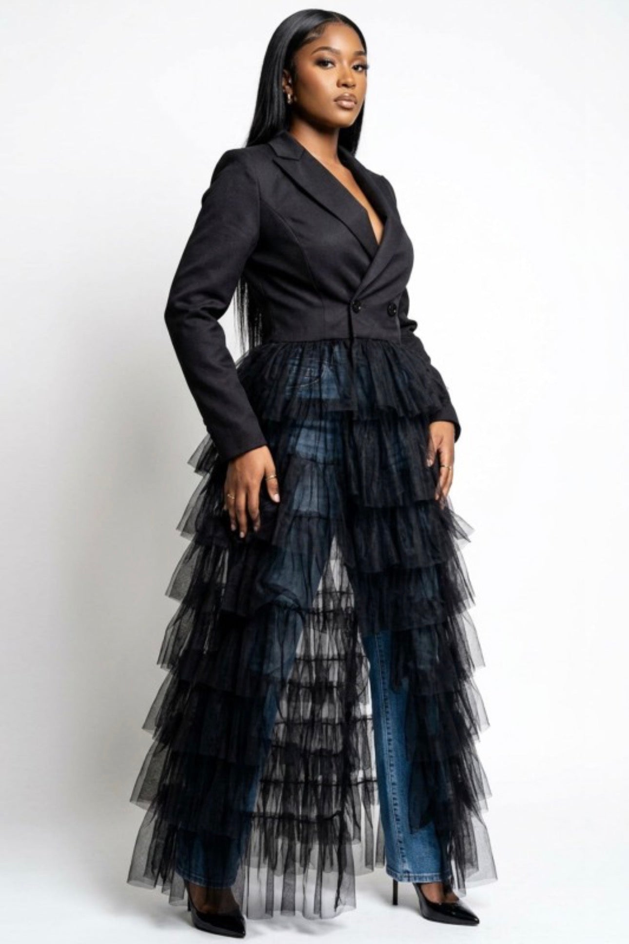 BLAZER TIERED TULLE OVERLAY