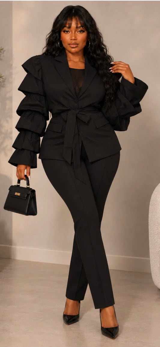 LAYERS SLEEVE BELTED BLAZER (PLUS)