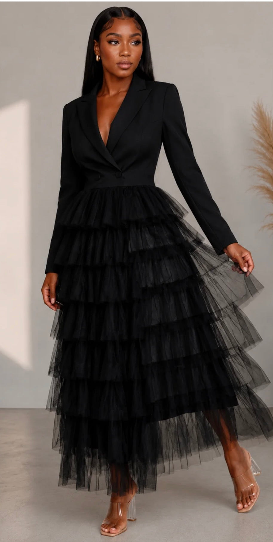 BLAZER TIERED TULLE OVERLAY
