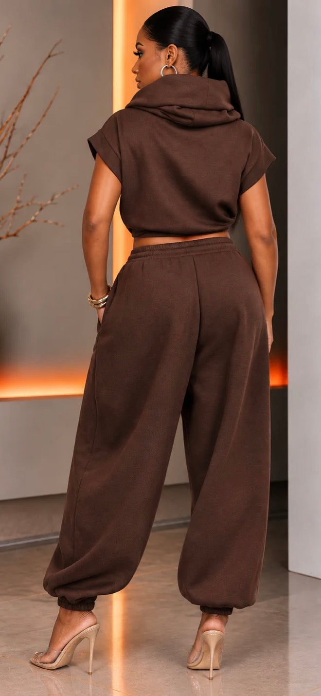 FLEECE COWL NECK TOP & JOGGER SET