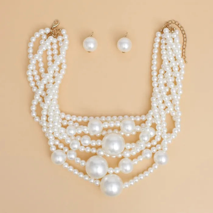 Pearl Cream Old Hollywood Layered Chunky Necklace