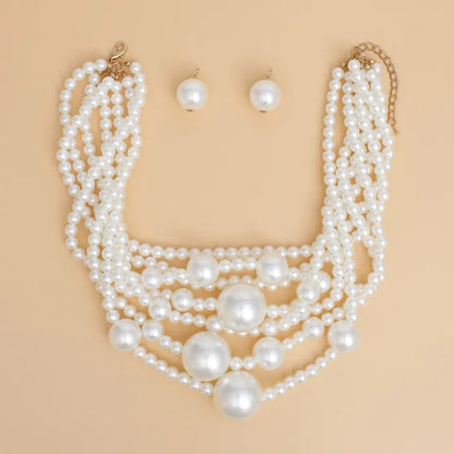 Pearl Cream Old Hollywood Layered Chunky Necklace