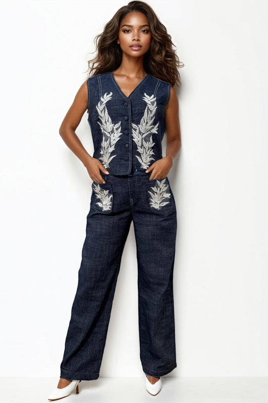 Denim Vest Pants Set
