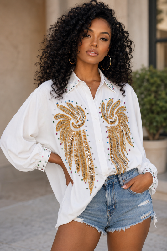 STUDDED RHINESTONE WINGS OVERSIZED TOP