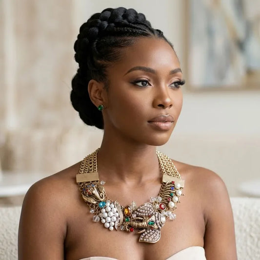 Opulent African Elephant Multicolor Collar Necklace